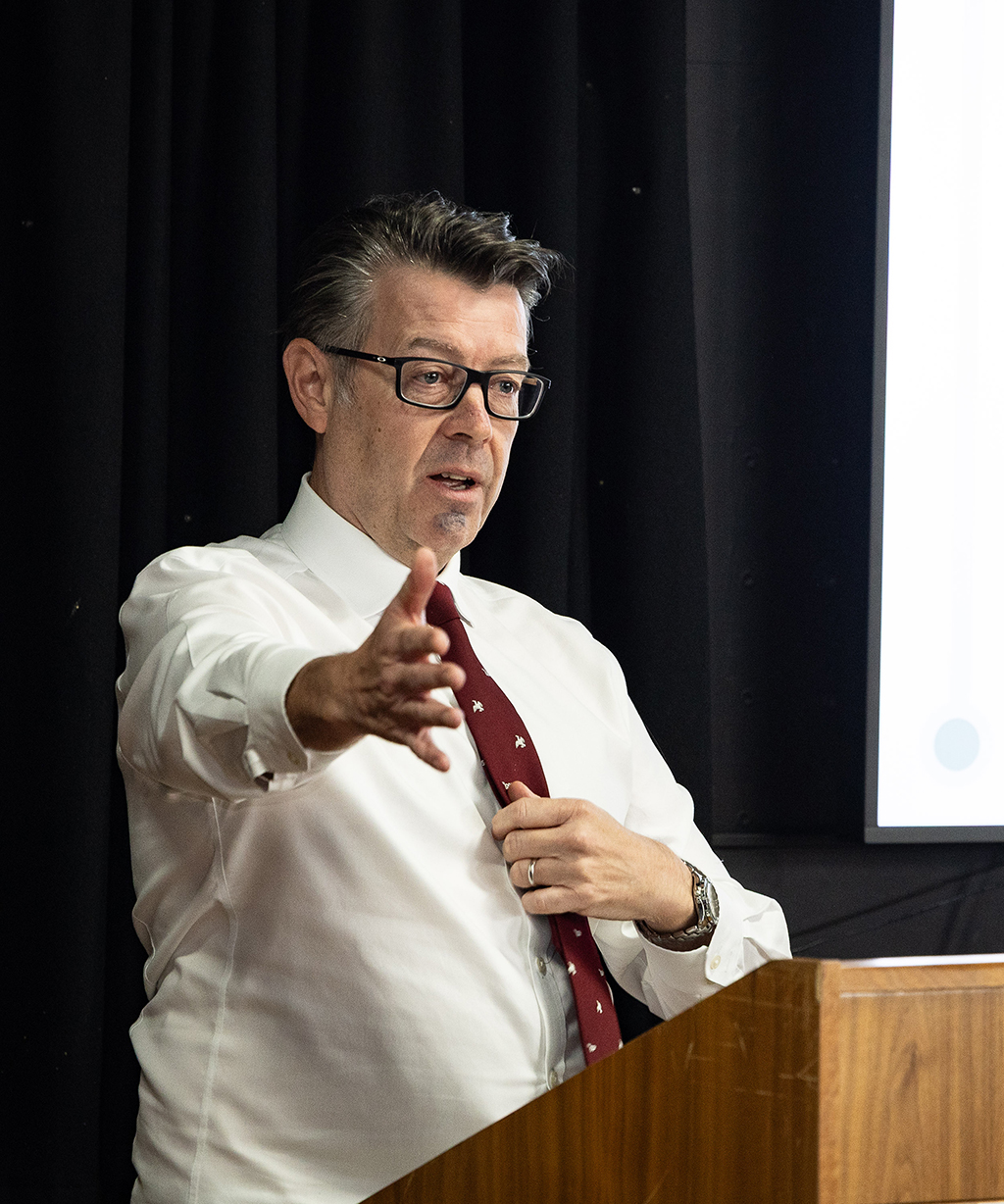 Professor Wyn Bowen, Head of the School of Security Studies, Faculty of Social Sciences and Public Policy, King's College London addresses the conference.